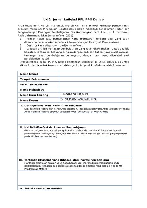 LK 2 Produk Bahan Refleksi LK 2 Jurnal Refleksi PPL PPG Daljab Pada