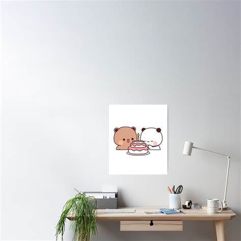 Peach And Goma Mochi Bear Poster For Sale By Mocha Cat Redbubble