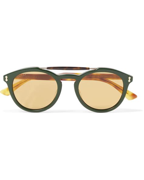 Gucci Round Frame Acetate Sunglasses In Green For Men Lyst