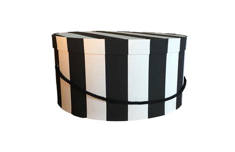 Large 17” Hat Box In Black And White Stripe Fabric