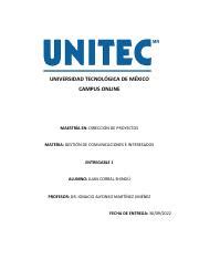 ENTREGABLE 1 GESTIÓN DE COMUNICACIONES E INTERESADOS pdf UNIVERSIDAD