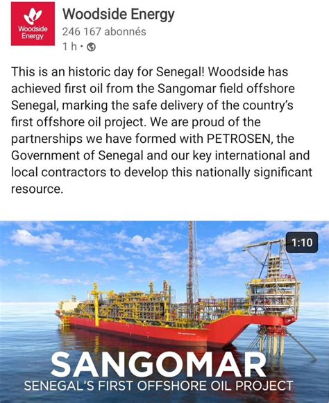 Urgent Sénégal Woodside Energy annonce la sortie du Premier baril de