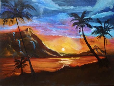 Tropical Sunset Painting By Jenny Jonah Saatchi Art