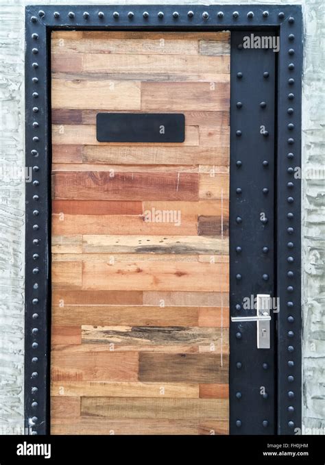 Wooden Door With Metal Frame Of The Modern House Stock Photo Alamy