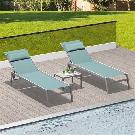 Domi Patio Chaise Lounge Set Of 3 Aluminum Adjustable Pool Lounge