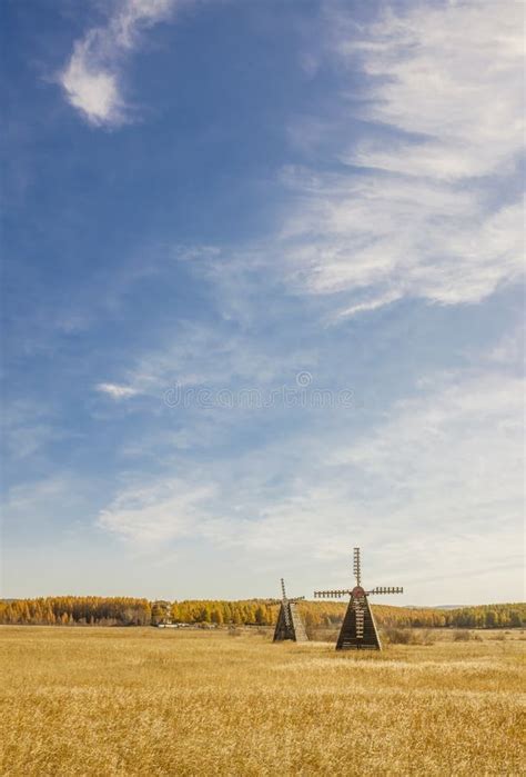 The Grasslands With Windmill In Autumn Stock Image Image Of Windmill Grasslands 103694531