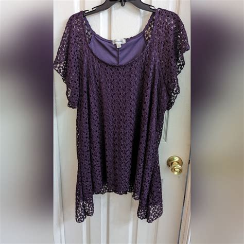 Dress Barn Tops Dressbarn Crochet Round Neck Short Sleeve Blouse