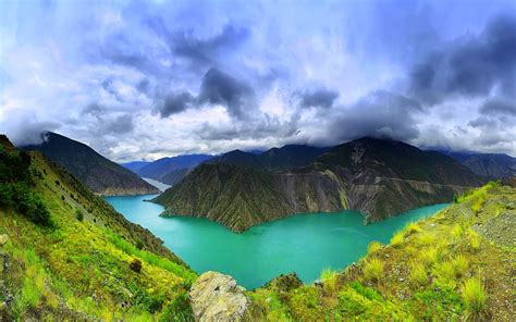 Wallpaper X Px Clouds Grass Green Lake Landscape