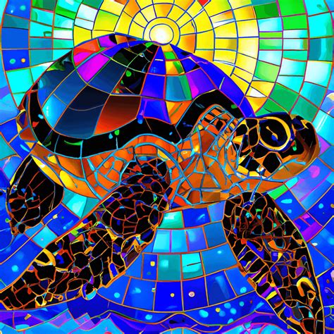 Stained Glass Effect Turtle Swimming In The Ocean Hyper Realistic · Creative Fabrica