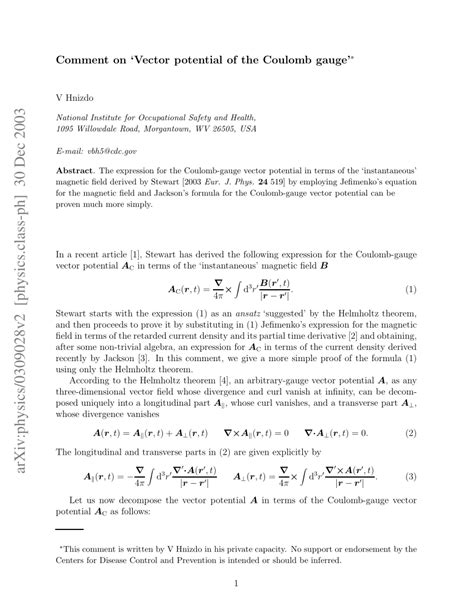 (PDF) Comment on 'Vector potential of the Coulomb gauge'