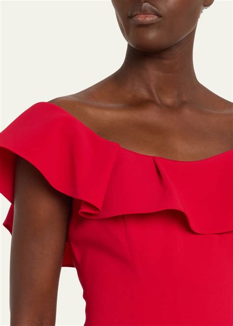 Carolina Herrera Ruffle Off Shoulder Midi Dress Bergdorf Goodman