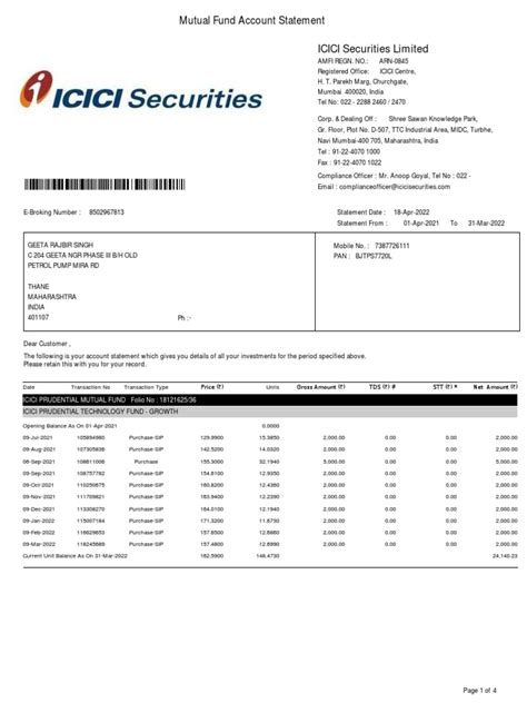 Mutual Fund Account Statement Icici Securities Limited Pdf Taxes