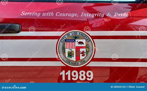 Los Angeles City Emblem On Fire Department Ambulance Editorial