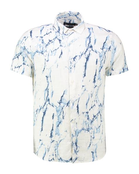 Riachuelo Camisa Manga Curta Slim Masculina Marmorizada Branco Pool