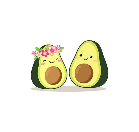 Ilustración De Vector De Pareja De Aguacate De Dibujos Animados Vector Premium