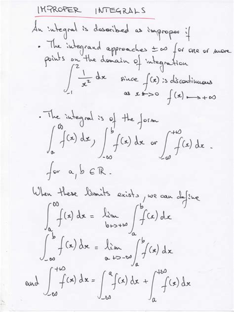 Notes On Improper Integrals Pdf