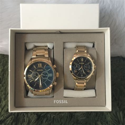 Fossil His And Her Chronograph Gold Tone Stainless Steel Watch T