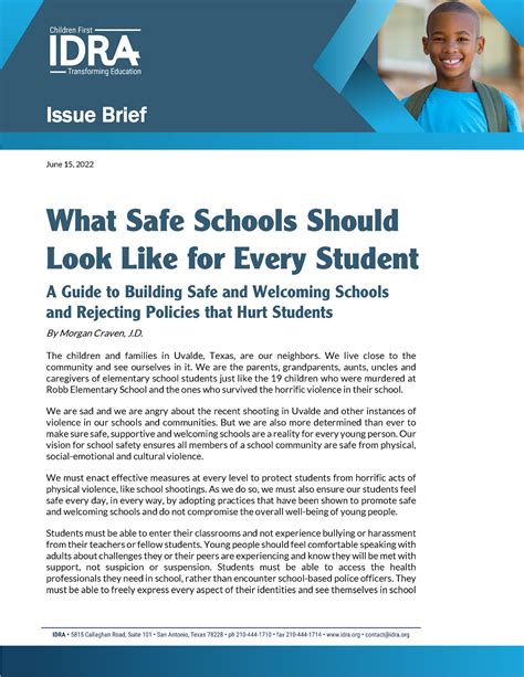 What Safe Schools Should Look Like For Every Student Idra Issue Brief