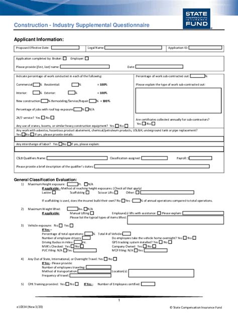 Fillable Online Construction Industry Supplemental Questionnaire