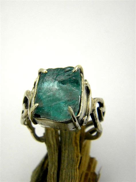 Apatite ring sterling silver raw apatite crystal rough apatite gemstone ring cocktail ring size ...