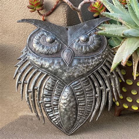 New Owl Metal Wall Art Handmade In Haiti Indoor Outdoor Etsy