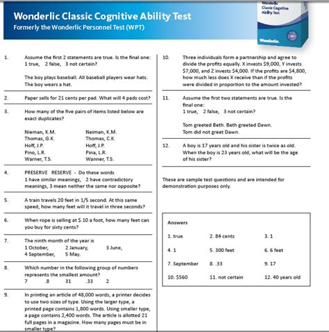 Printable Wonderlic Test