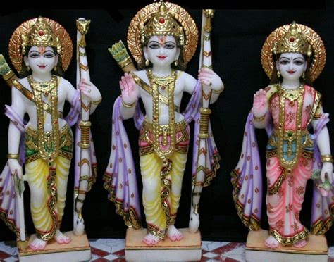 Multicolor Painted Makrana Marble Ram Darbar Statue For Worship Size