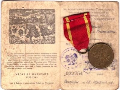 Medal Za Warszawę legitymacja z 1947 roku 6870421161 oficjalne