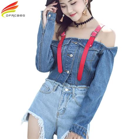 Buy Off Shoulder Sexy Denim Jacket Women 2018 Fashion