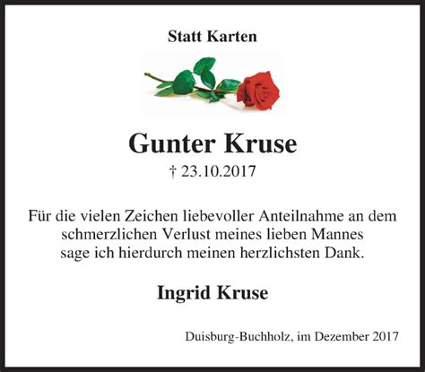 Traueranzeigen Von Gunter Kruse Trauer In Nrw De