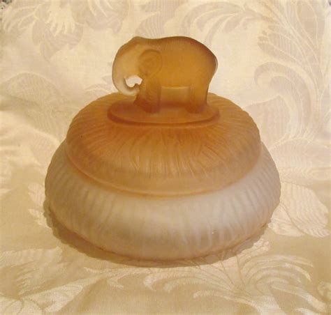 1940s Elephant Powder Jar Art Deco Powder Box Peach Satin Depression G Power Of One Designs