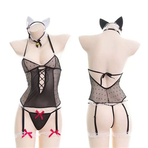 Jual Set Lingerie Kitten Lace Kostum Seragam Wanita Kucing Renda