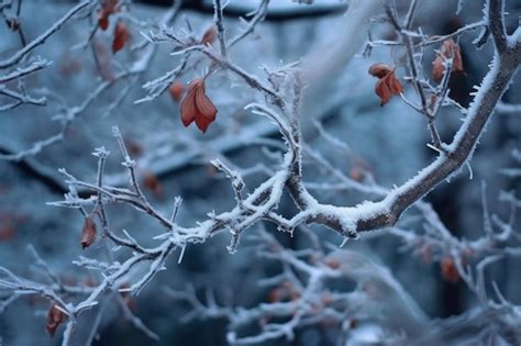 Premium Ai Image Icy Leaves Clinging To A Tree Branch After A Storm