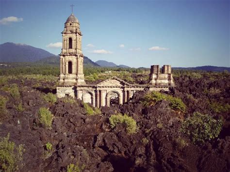 San Juan Parangaricutiro The Church Buried Halfway In Lava Rock