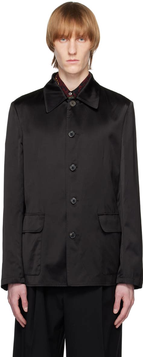 Black Spread Collar Jacket By Dries Van Noten On Sale