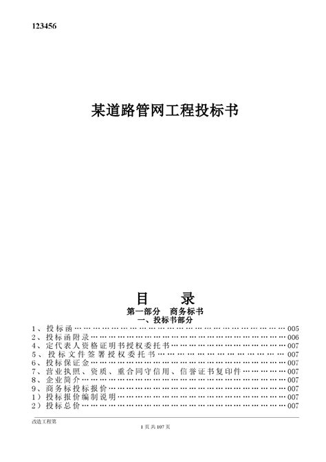 某道路管网工程投标书道路施工土木在线