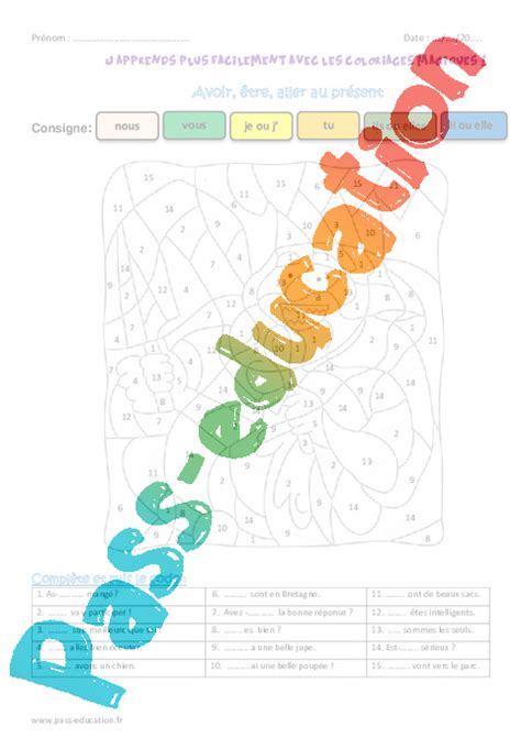 Avoir être aller au présent Ce1 Coloriage magique PDF à imprimer