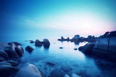 Beautiful Seascape With Stones And Blue Sky Toned Stock Illustration