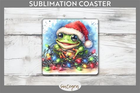 Christmas Frog V Entangled In Lights Square Coaster Png