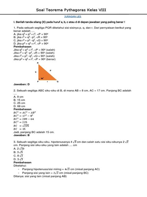 Soal Teorema Pythagoras Smp Kelas 8 Pdf