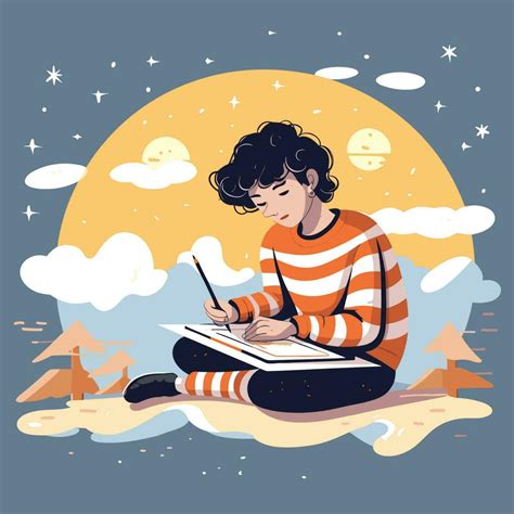 Vector of a person engrossed in writing on a book while sitting on the ...