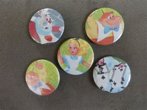 Vintage 1970 S Alice In Wonderland Button Pin 5 Piece Etsy Disney