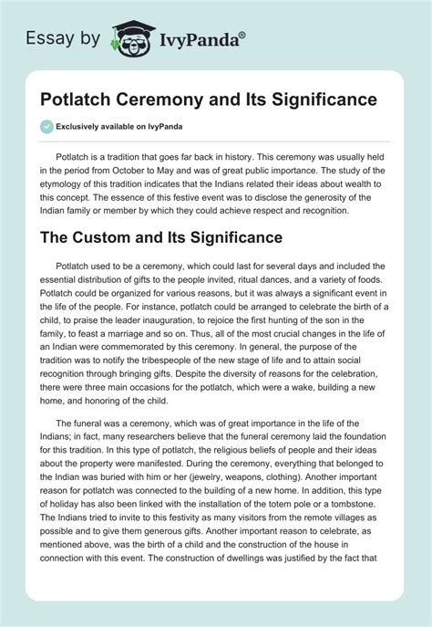 Potlatch Ceremony and Its Significance - 556 Words | Coursework Example