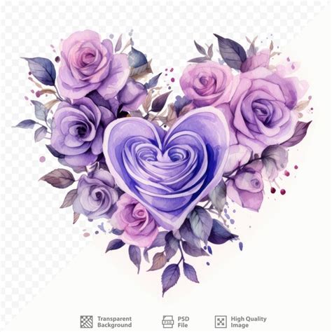 Rose Aquarelle Isolée Noire Avec Un Beau Coeur Et Des Teintes Violettes