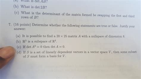 Solved A Vnat Is Det Ab B What Is Det 2b C What Is The