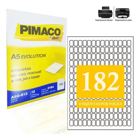 Etiquetas 182 Pimaco 08 X 13 Papel A5 Adesiva Ink Jet Laser Cor Branco