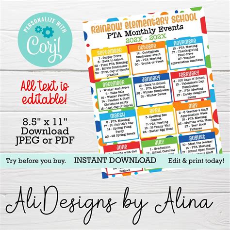 Pta Calendar Of Events Template Free Lanae Maible