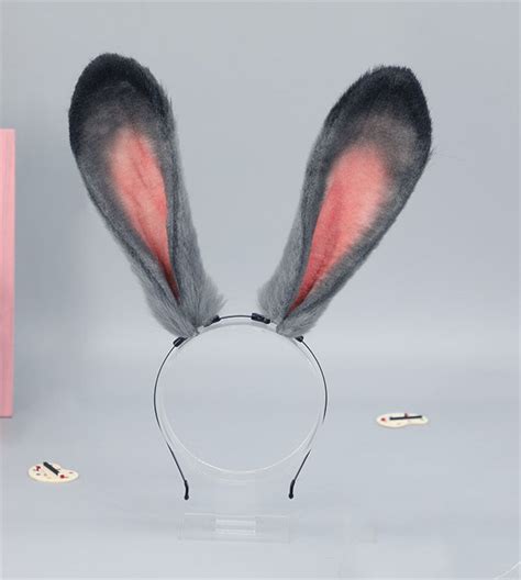 Furry Gray Bunny Ear Headband Cosplay Judy Bunny Ears Headband Rabbit