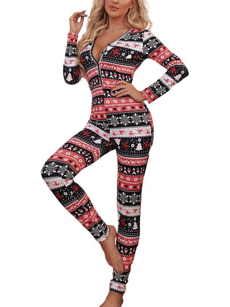 AMILIEe Christmas Pajamas Onesies for Women Long Sleeve One Piece ...