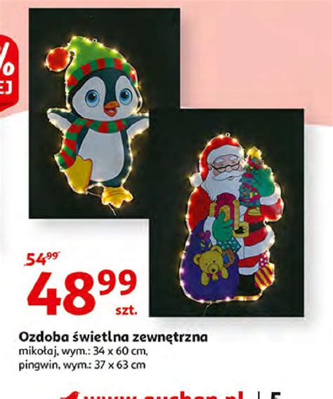 Ozdoba świetlna zewnętrzna mikołaj 34 x 60 cm cena promocje